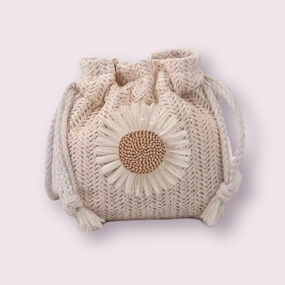 Neutral Flower Drawstring Purse