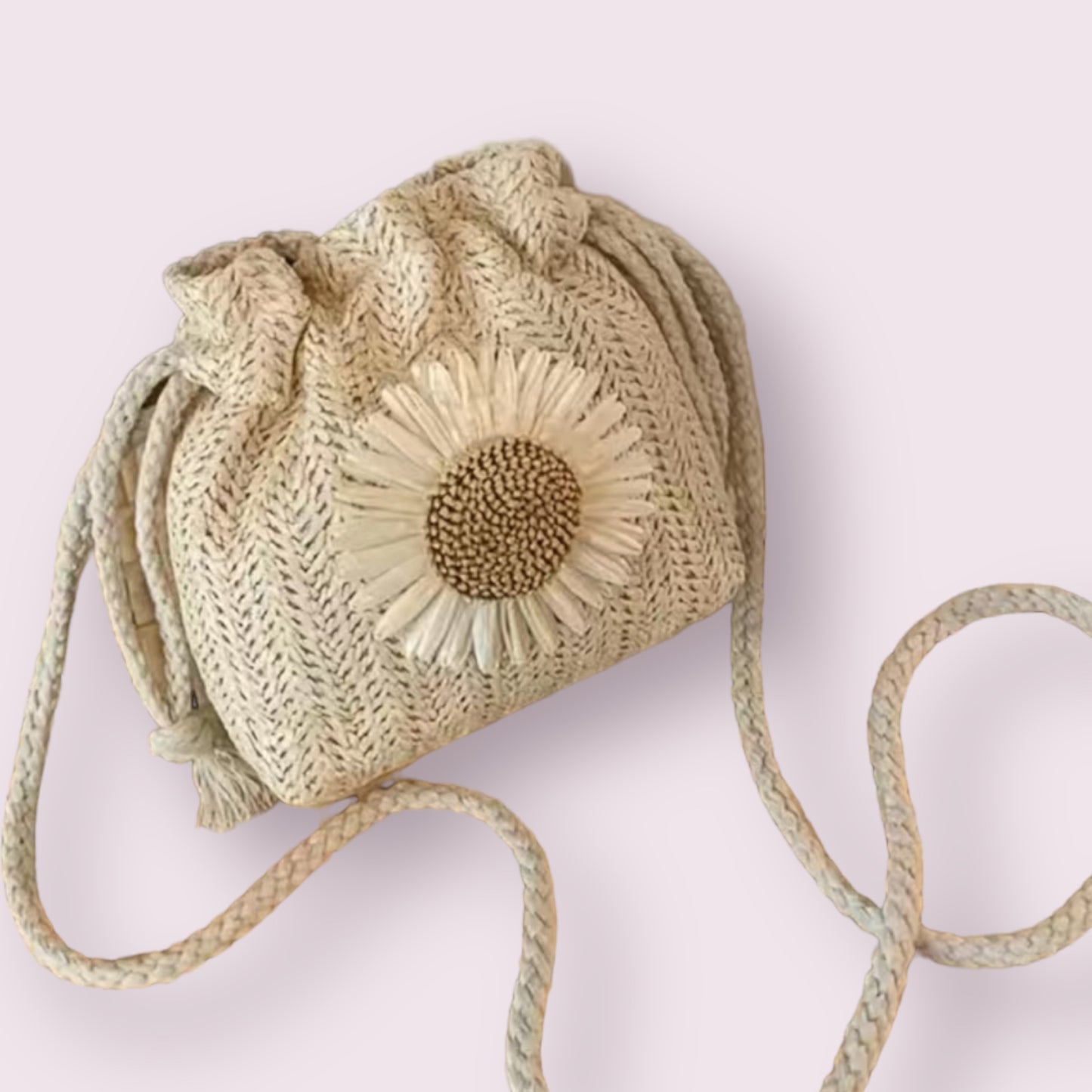 Neutral Flower Drawstring Purse